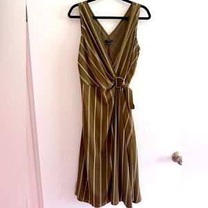 Ann Taylor Brown and White Sleeveless Wrap Midi Dress